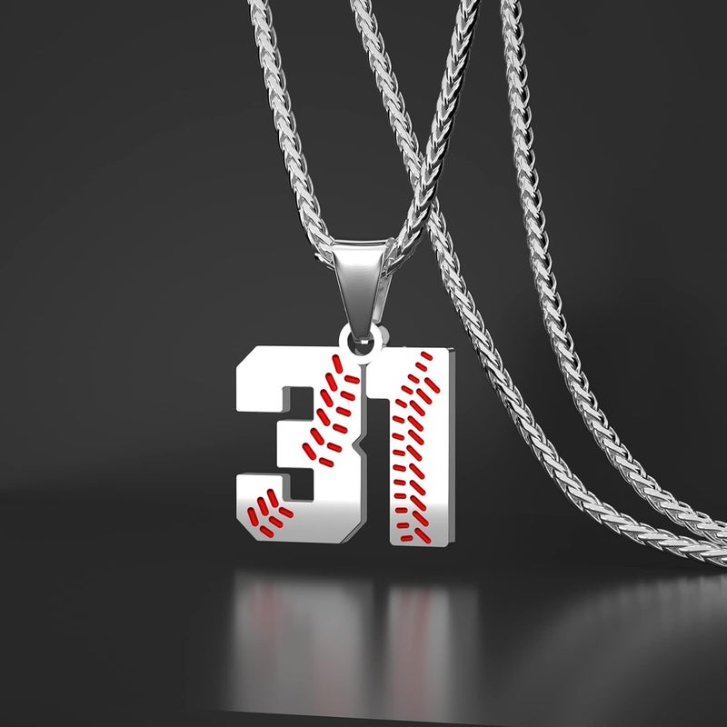 Wikavanli Personalized Baseball Jersey Number 00-99 Necklace - Stainless Steel Baseball Chain Pendant Necklace - Team Jewelry Gift for Boys, Girls, Men, Women - Image 2